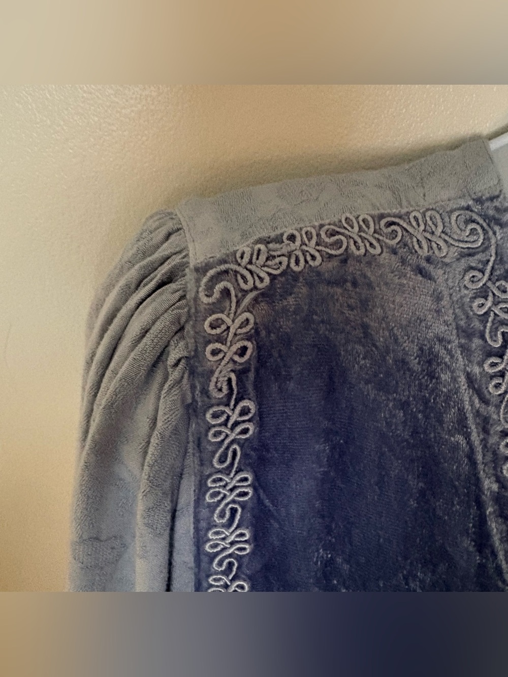 Holy Clothing Tunic Top Blouse Womens Large Buttons Embroidery Velvet Tie Back - Picture 3 of 13